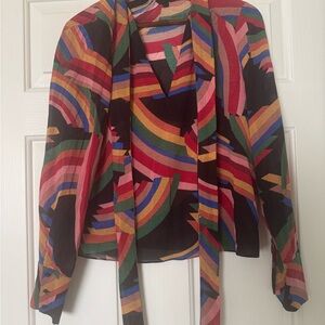 Alice and Olivia Colorful Striped Blouse with Tie